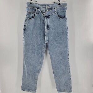 PacSun Mom Jeans Light Wash Belted High Rise Straight Leg Denim Womens Large